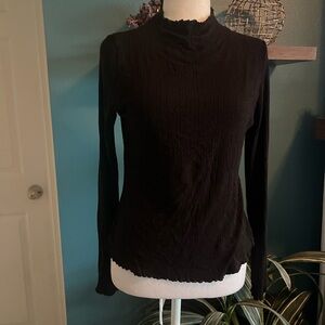 H&M Black Long-Sleeve Mock Neck Top with Lettuce Edges